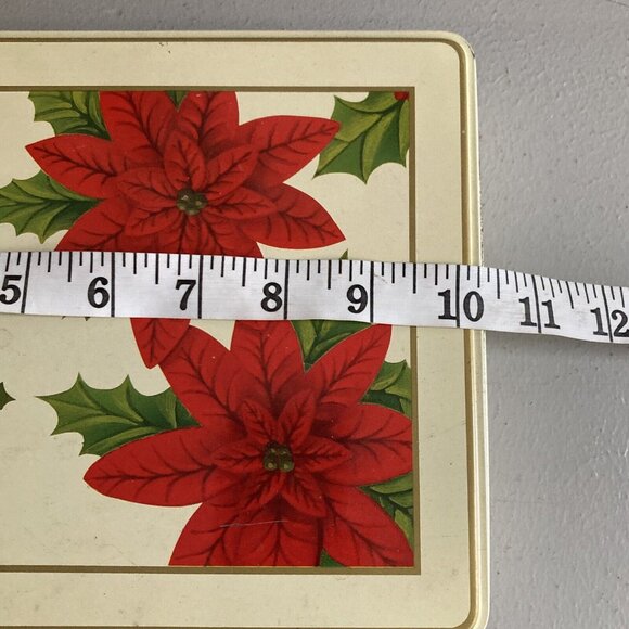 Vintage Red Poinsettia Flowers Litho Metal Tin - Picture 8 of 10